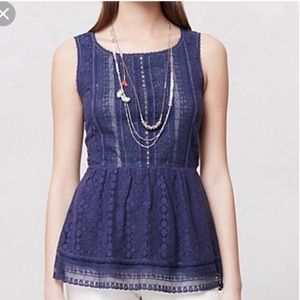 Anthropologie eyelet lace peplum tank blue purple